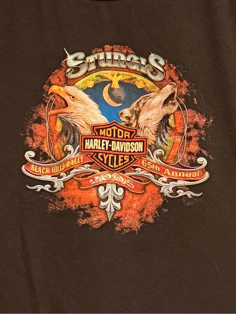 Harley-Davidson ‘Sturgis 2005’ Long-Sleeve Mesh Graphic Tee with Eagle & Wolf
